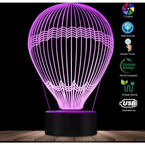 Hot Air Balloon 3D Effect Glowing LED Lamp Optical Illusion Table Lamp Around The World Decorative Lighting Kid Room Night Light