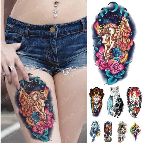 Waterproof Temporary Tattoo Sticker Rose Unicorn Dream Flash Tattoos Mermaid Color Feather Body Art Arm Fake Tatoo Women Men