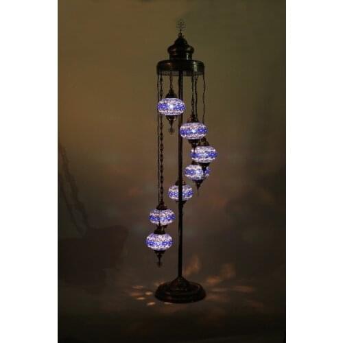 Turkish Moroccan Mosaic Floor Lamp Light, 7 Small Globes