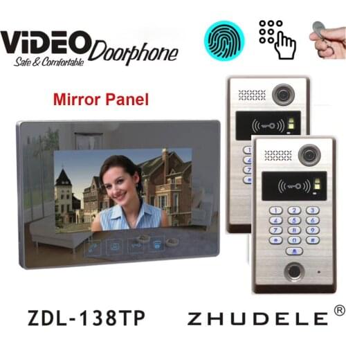 ZHUDELE 7 inch Wired Fingerprint&Password&ID Card Video Door Phone Doorbell Intercom System with Door Access Control System