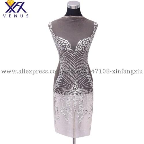 XFX VENUS Hot Rhinestone Beaded Appliqued Patch Handmade embroidered Patches for wedding dresses 1 set