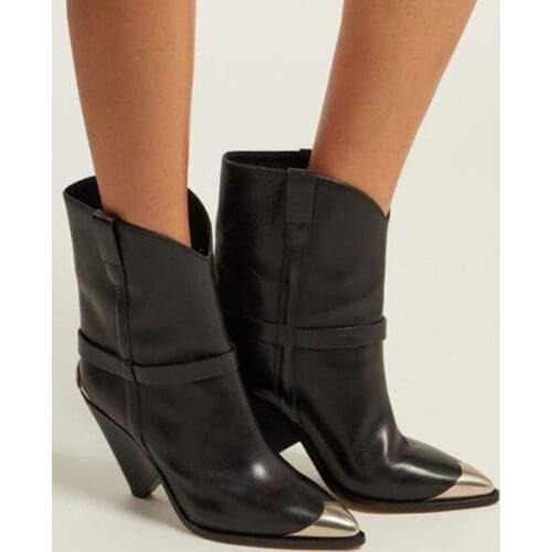 Metal Toe High Heel Women Boots Genuine Leather Short Ankle Boots Suede Leather Pointed Toe Heels Shoes Ladies Matin Boots 2020