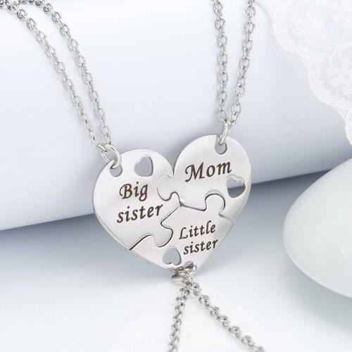 3pcs Mom Sister Pendant Necklace For Women Broken Heart Puzzle Necklaces Best Friends Sisters Family Female Jewelry Gifts Collar