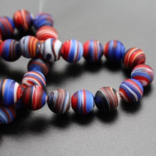 10Pcs 12mm Handmade Glass lampwork beads Blue Red stripes for jewelry making Wholesale and Retail