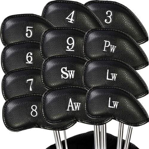 12Pcs PU Leather Golf Club Cover Set Waterproof Portable Iron Head Covers Black Red Blue Putter Accessories Drop Shipping