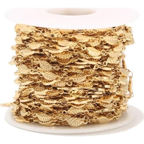 3MM New Wholesale Womens Gold tone Stainless Steel leaf link Chain DIY jewelry finding