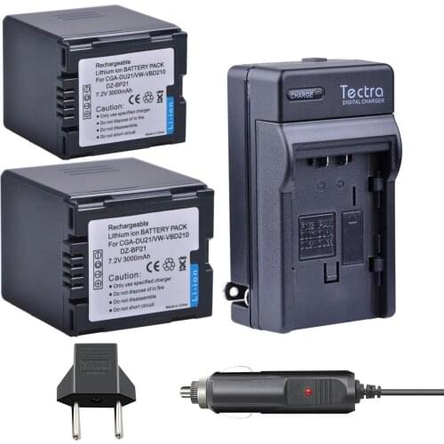 3000mAh 2pcs CGA-DU21 VW-VBD210 DZ-BP21 Battery+Car Charger for PANASONIC PV-DAC13 PV-DAC14 PV-DAC-14D CGADU21 Battery