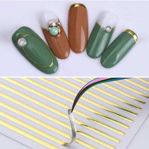 1PC 3D Nail Sticker Curve Stripe Lines Gold Silve Nails Stickers Gradient Adhesive Striping Tape Foil Nail Art Stickers Decals