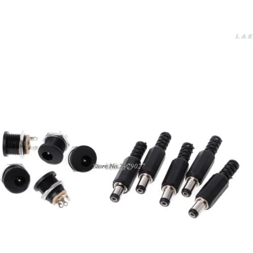5 Pcs 5.5mm x 2.1mm Male DC Power Plug Connector+5 Pcs Screw Lock Female Panel Socket Mount Adapter M10 dropship