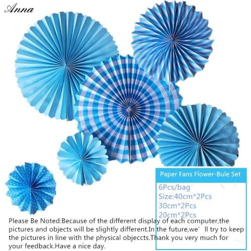 6pcs Blue Paper Fan Rosettes Backdrop Paper Pinwheel Garland Party Fans Paper Medallions for Wedding Birthday Shower Decorations
