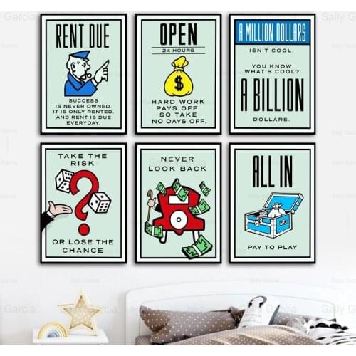 Alec Monopolies of Board Game Card Artwork Wall Cartoon Canvas Painting Poster and Print Picture for Home Bedroom Decoration