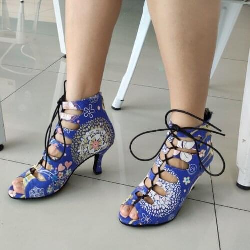 Evkoodance New Christmas Party Dance Boots Shoes Women 7cm Latin Salsa Ballroom Dance Shoes Different Deer Patterns on 2 Shoes