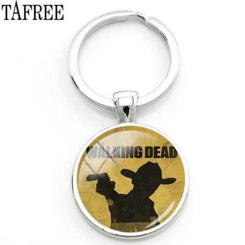 TAFREE The Walking Dead Figure Silhouette Charms Keychain Silver Color Metal Glass Cabochon Keyring Key Pendant Fans Gift QF179