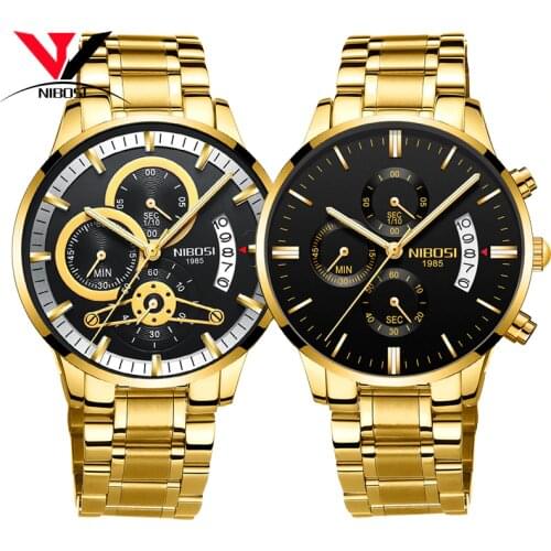 [Ship From SP BR] Relogio Masculino Mens Watches Top Brand Luxury Gold Watch Men Waterproof Stainless Steel Relogio NIBOSI