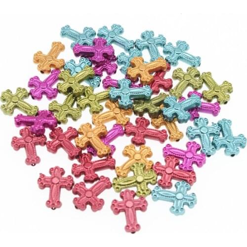 CHONGAI 100Pcs Paint Effect Acrylic Cross Charm Spacer Beads For Jewelry Making 13X16mm