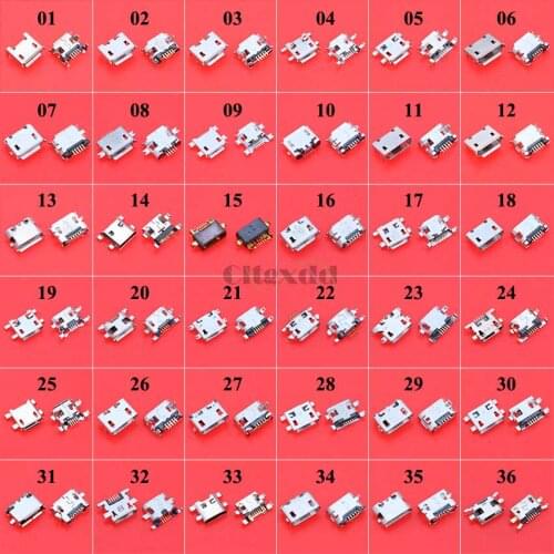 Cltgxdd 36Models Micro USB Connector DIY SMD Female Socket Jack Charging Port For Lenovo ZTE Huawei Samsung SONY Xiaomi HTC