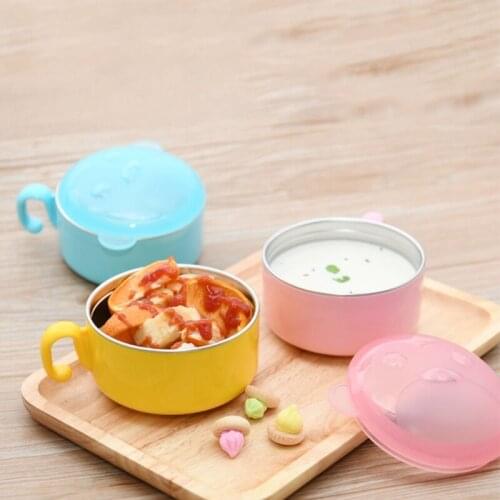 250ml Baby Stainless Steel Insulation Bowl Kids Children Tableware Food Box with Lid Kids Dish Feeding Plate Utensils