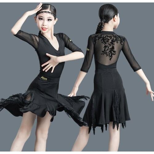 Children Latin Dance Dress 2021 News Tassel Dance Dress Fringed Tango Salsa Ballroom Kids Dresses For Girls Costume Competition