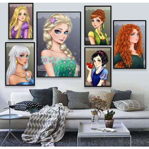 Disney Cartoon Canvas Painting Princess Picture Snow White Frozen Posters and Prints for Kids Room Decor Cuadros