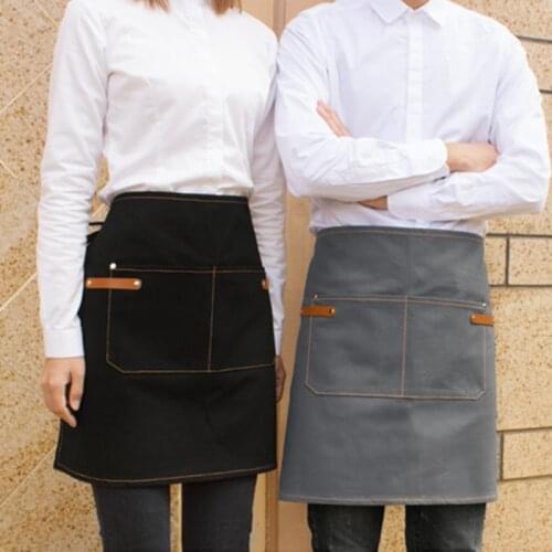 Brown Gray Canvas Waist Apron Cotton Strap Barista Bartender Pastry Chef Uniform Bistro Waiter Waitress Florist Work Wear D91