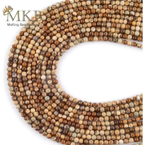 Picture Jaspers Natural Stone Round Beads For Jewelry Making 3mm 120pcs Space Loose Beads Diy Bracelet Jewellery 15” Wolesale