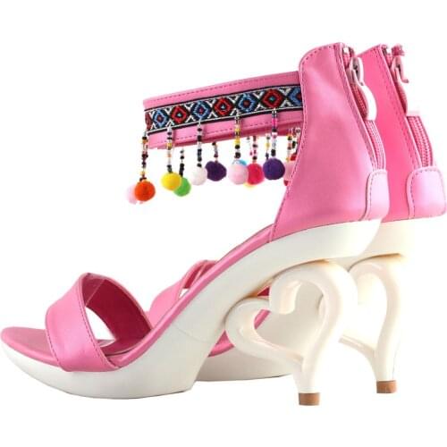 LF60815 SHOW STORY Strappy Ankle Strap Bride Wedding Dancing Heart Heels Sandals