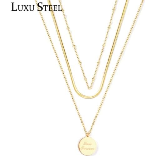 LUXUSTEEL Layered Necklace 2020 Female New Arrivlas Round Pendants With Forever Love Letter Pendant Necklace Collars Choker
