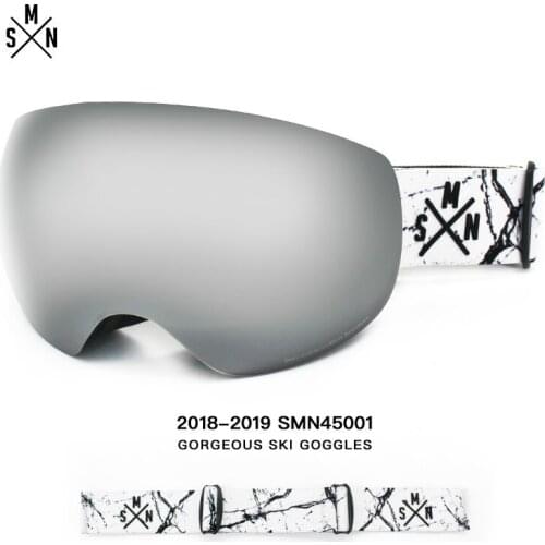 SMN Silver Plated White Strip Ski Goggles Double Anti-fog Myopia Adult Men Women Large Spherical Snowboarding Goggles With Box