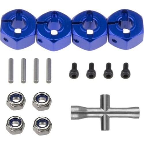 Metal 12mm Hex Wheel Hub Adapter M4 Flanged Lock Nut Cross Wrench for Traxxas 1/10 Slash 4X4 VXL 2WD Rustler RC Car