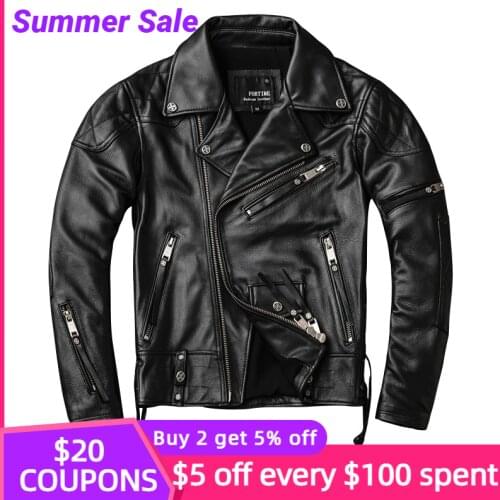 2021 Black Men American Style Motorcycle Leather Jacket Plus Size 4XL Genuine Thick Cowhide Autumn Slim Fit Bikers Natural Coat
