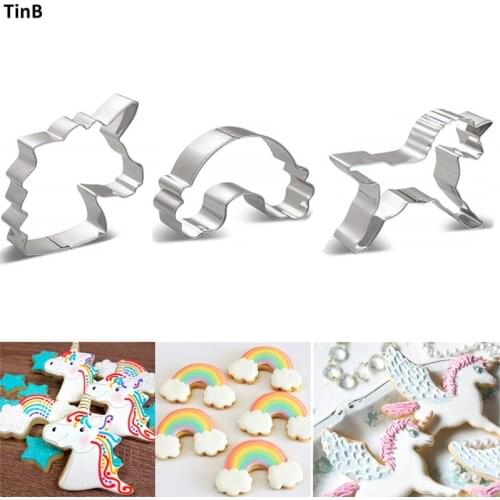 3pcs Unicorn Cookie Cutter Set Baking Tools Stainless Steel Rainbow Pastry Bread Biscuit Fondant Cutter For Kids Birthday Party