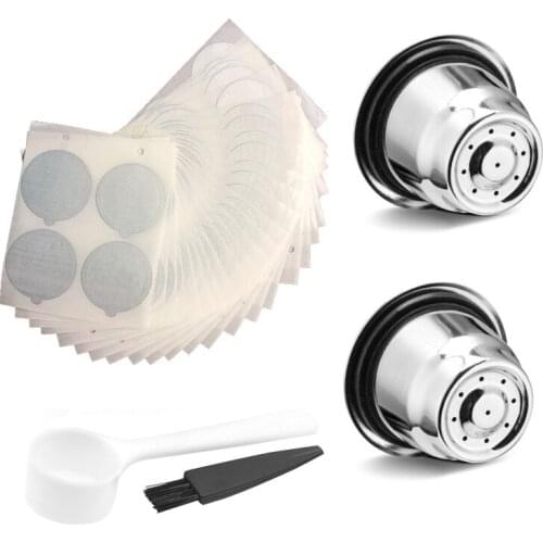 Nespresso Reusable Coffee Capsule Filter Stainless Steel Refillable Filters Cup with 100Pcs Disposable Aluminum Lid