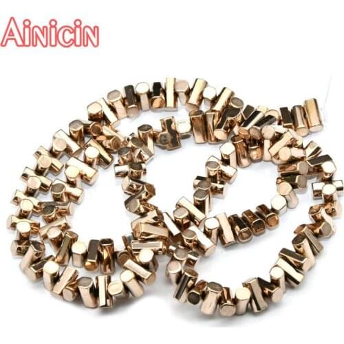New Shape Hexagon Cylinder Cross Hole Hematite Beads Rose Gold Palting DIY Jewlery Making Findings 5pcs/lot