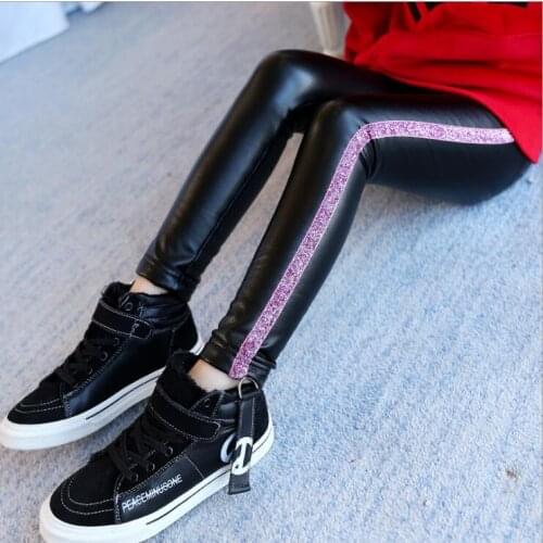 2019 new wholesale girls long leather pants thicken winter fashion girls pants 4-9t C370