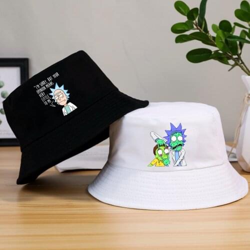 UNISEX Japanese Anime Rick Morty Hat Women Men Panama Bucket Cap The Design Flat Visor Harajuku Fisherman Hats