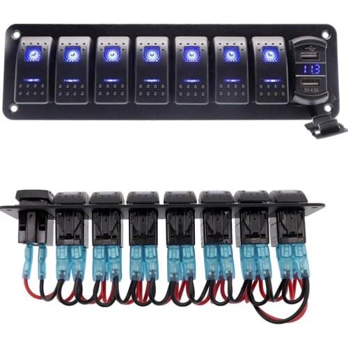 7 Gang ON/ OFF Boat Car Switch Panel with Dual USB Port LED Switch Panel for 12~24V