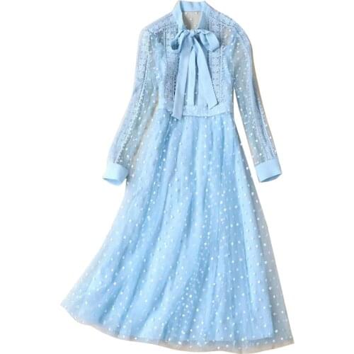 Princess Kate and Star ‘s Same Style Spring 2020 Blue Embroidered Mid-length Elegant Lady’s Dress