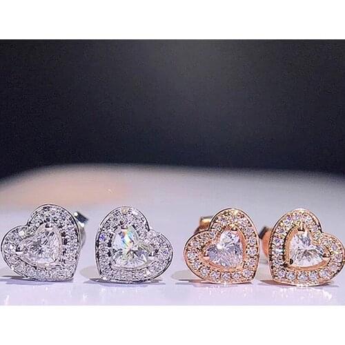 Birthday Gift Solid 18K White Yellow Gold 1Ct 6.5mm DF Color Heart Cut Moissanite Halo Earrings Wedding Earrings For Women
