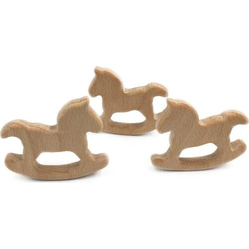 Eco-friendly baby gift 10 pcs beech wooden animal horse teether teething charm baby teether