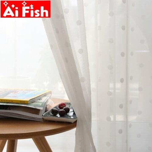 Simple Modern White Solid Embroidery Dot Tulle Sheeer Curtains for Living Room Window Treatment Finished Voile Drapes ZH217#4