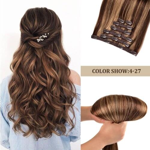 Gazfairy Straight Style Real Remy Hair Double Weft Full Head Clip In Human Hair Extension 18'' 70g 7Pcs/Set 16 Clips For Women