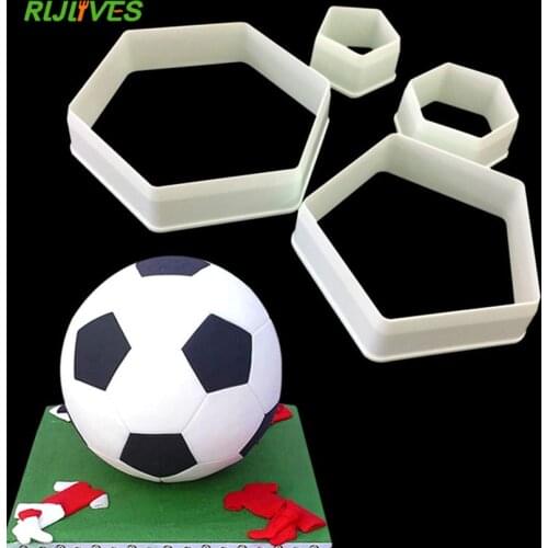 RLJLIVES 4 pcs/set Football Sugar craft Cake Printing Molds Plastic Fondant Cookie Cutter World Cup Fans Party Baking Tools