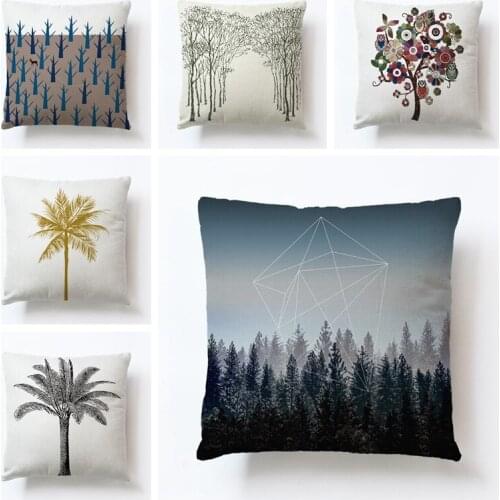 RUBYLOVE Cushion Cover Cotton Linen Tree Summer Beauty Forest Scenery Home Decorative Pillows Cover for Sofa