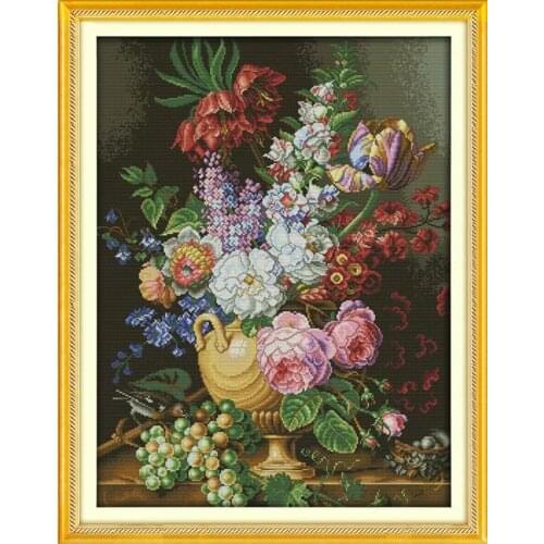 Needlework,11/14ct DIY Cross stitch,Sets For Full Embroidery kits,beautiful rose vase flower counted Pattern Cross-Stitch Gift