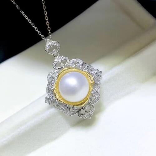 YIKALAISI 925 Sterling Silver Pendants Fine Jewelry For Women 9-10mm Oblate Natural Freshwater Pearl Pendants Necklaces