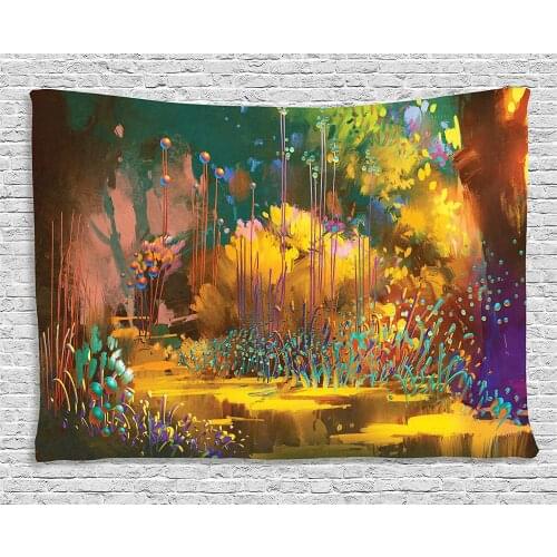 Fantasy Art Tapestry Forest with Psychedelic Feature Effects Fairy Jungle Boho Wall Hanging for Bedroom Living Room