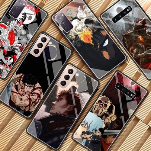 Glass Case For Samsung Galaxy S20 FE S21 Ultra S10 S9 Plus Note 20 10 Lite 9 Soft Edge Phone Cover Shell Bag Berserk Guts Anime