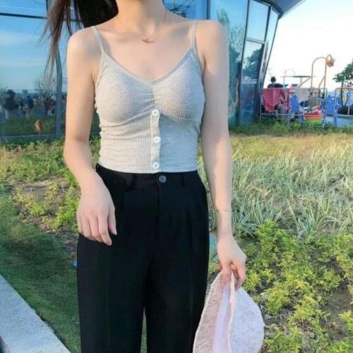 SVOKOR Buttons Tube Tops Women Wireless Sexy Triangle Cup Push Up Camis Crop Tops Underwear Camisole