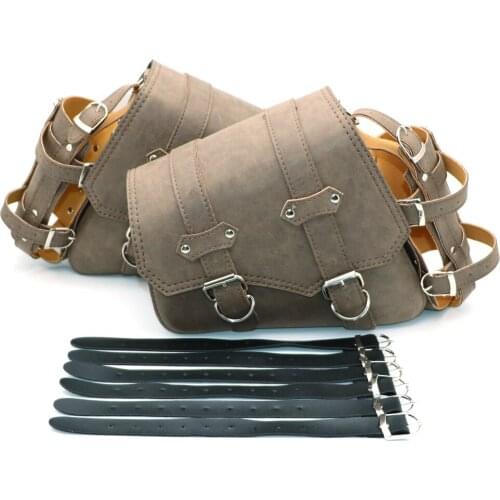 For Honda For Yamaha For Suzuki Universal Motorcycle Saddle Bag PU Leather Side Tool Pouch Motocross Saddlebags Brown LuggageBag