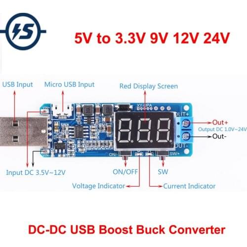 DC-DC Boost Buck Converter USB Step UP / Down Power Supply Module Adjustable Out DC 1.2V-24V 5V to 3.3V 12V